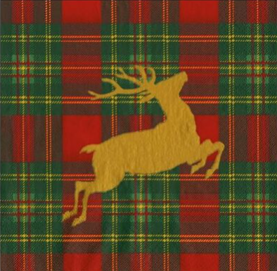 Christmas Lunch Napkin Reindeer Tartan - 20pk