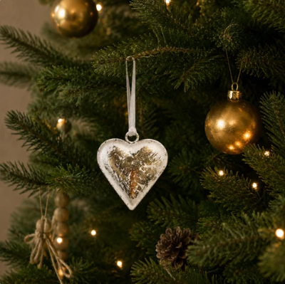 White Heart Tree Decoration with Gold Foil